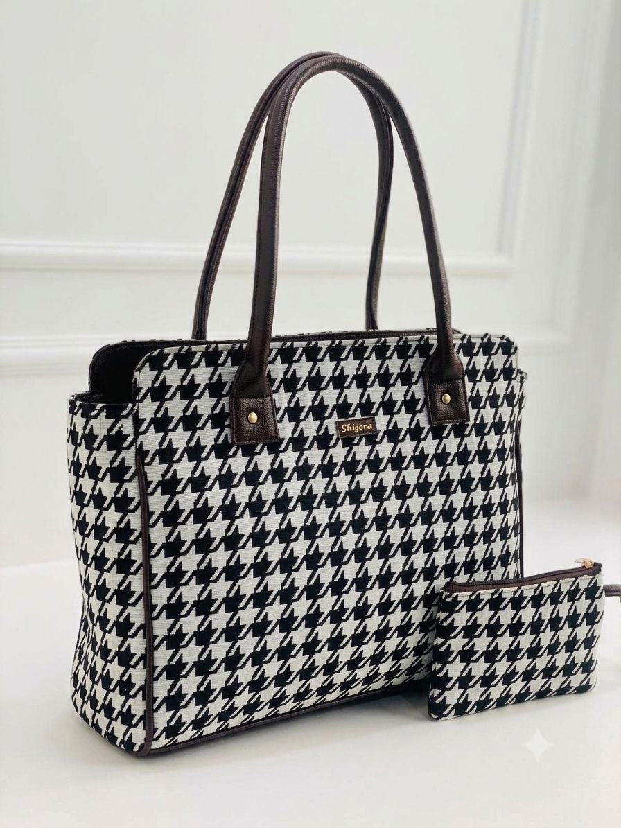 Houndstooth Luxe Spacious Laptop Bag