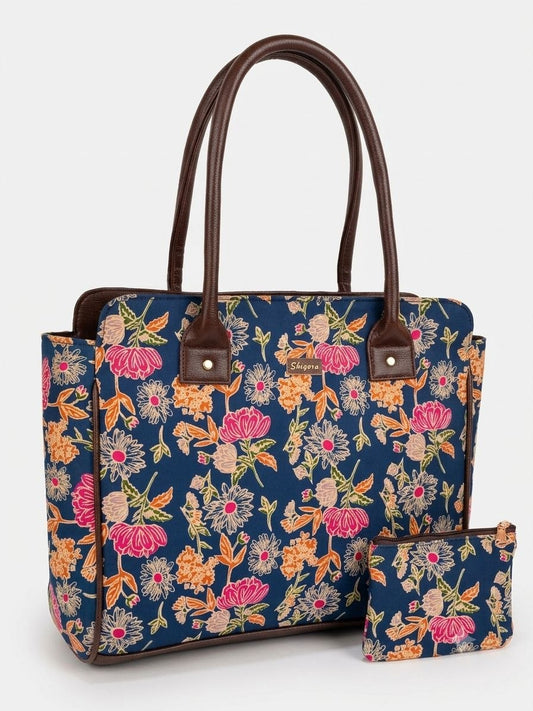 Navy Bloom Spacious Laptop Bag