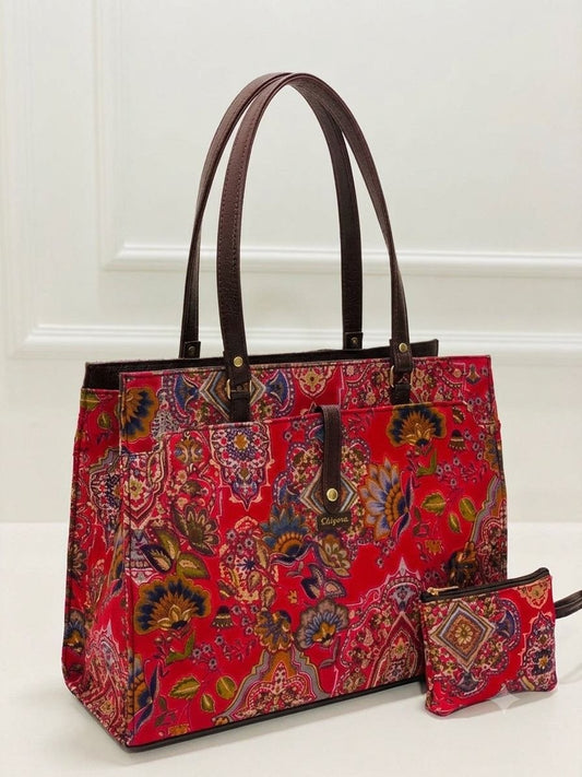 Red Floral Statement Laptop Bag With Pouch