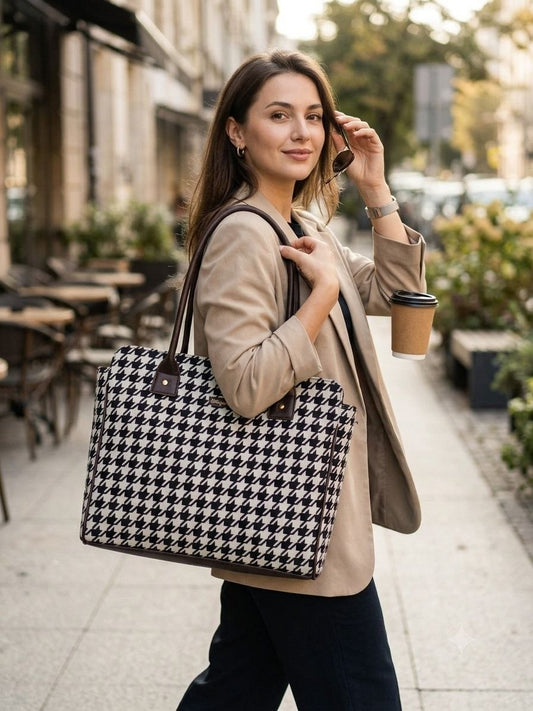 Houndstooth Luxe Spacious Laptop Bag