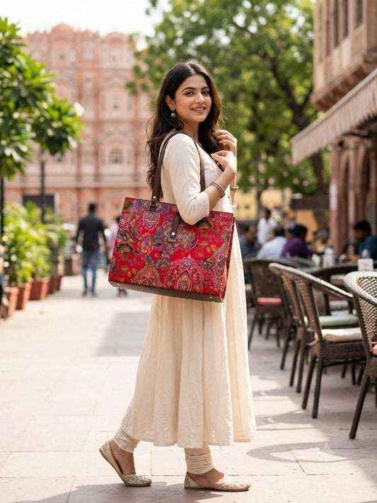 Red Floral Statement Laptop Bag With Pouch